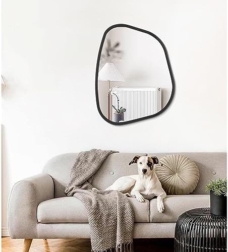 Black Asymmetrical Wall Mirror Large 20"x16" Irregular Oval Mirror Modern Wood Frame Unique Shape Wall Mounted Vanity Artistic Mirrors Decorative for Living Room Bedroom Bathroom Hallway - Image 3