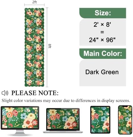 DUKINO 2x8 Washable Runner Rug, Floral Non Slip Kitchen Rugs, Dark Green - Image 2
