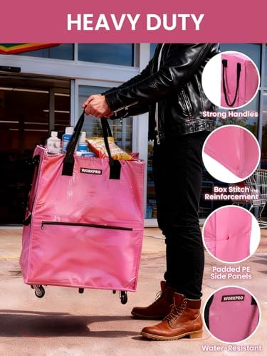 WORKPRO Large Rolling Grocery Bag, 36-Gallon Rolling Tote with 5 Wheels - Image 4
