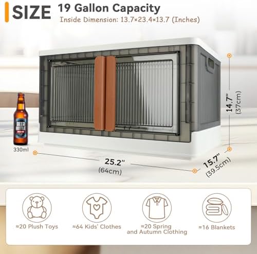 Storage Bin, Cabinet with Lids, Extra Large, Useful Box, 19 Gallon (72L) Capacity, Foldable, Plastic, Underbed or Countertop Use, Home Organizer - Image 2