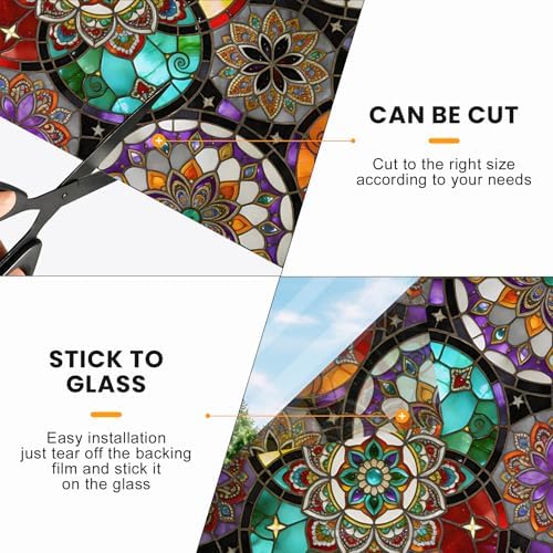 Stained Glass Window Privacy Film Static Cling - Rainbow Glass Decorative Sun Blocking Window Covering, Non-Adhesive Removable Stickers for Home & Office, 17.5" x 118.1" (Color 35) - Image 6