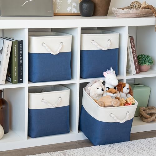 OrganiHaus 11x11 Cube Storage Bins, 4-Pack Fabric Cubes, Rope Handles - Image 3