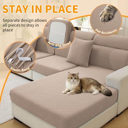 XINEAGE 4 Piece XL Stretch Couch Cushion Covers Individual Sofa Slipcovers - Image 5