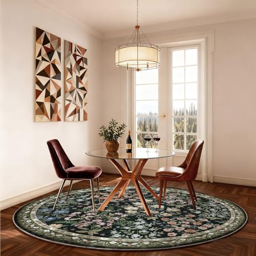 Washable Round Rugs for Bedroom 4ft: Living Room Rug Stain Resistant Non Slip Low Pile Ultra Soft Faux Wool Small Circle Rugs for Entryway Kitchen Nursery Dorm Home Office Bathroom Entrance Indoor - Image 4