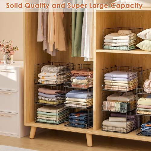 5-Tier Stackable Closet Storage Baskets, Closet Organizers and Storage Shelves, Foldable & Stackable Clothes Storage Bins for Closet System, Closet Shelf Organizer for Home,Black(Patent No. 30022416) - Image 5