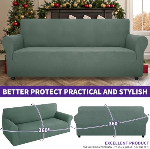 ZNSAYOTX Stretch Oversized Couch Cover Universal Sofa Covers for Living Room Dogs Pet Furniture Protector Spandex Extra Large Sofa Slipcovers with Anti Slip Foam Sticks (Pea Green, XL Sofa) - Image 5