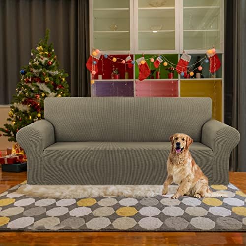 KEKUOU Stretch Couch Covers for Sofa, 3 Cushion Couch Slipcover,Khaki - Image 2