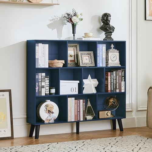 LEYAOYAO 10 Cube Bookshelf,Mid-Century Modern Bookcase with Legs,Dark Blue - Image 6