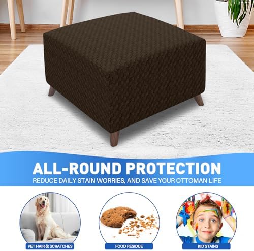 MAXIJIN Jacquard Ottoman Cover Slipcovers Folding Storage Stool Furniture Protector Cover Soft Thick Rectangle Foot Rest Slipcover with Elastic Bottom (Ottoman Large, Dark Coffee) - Image 2