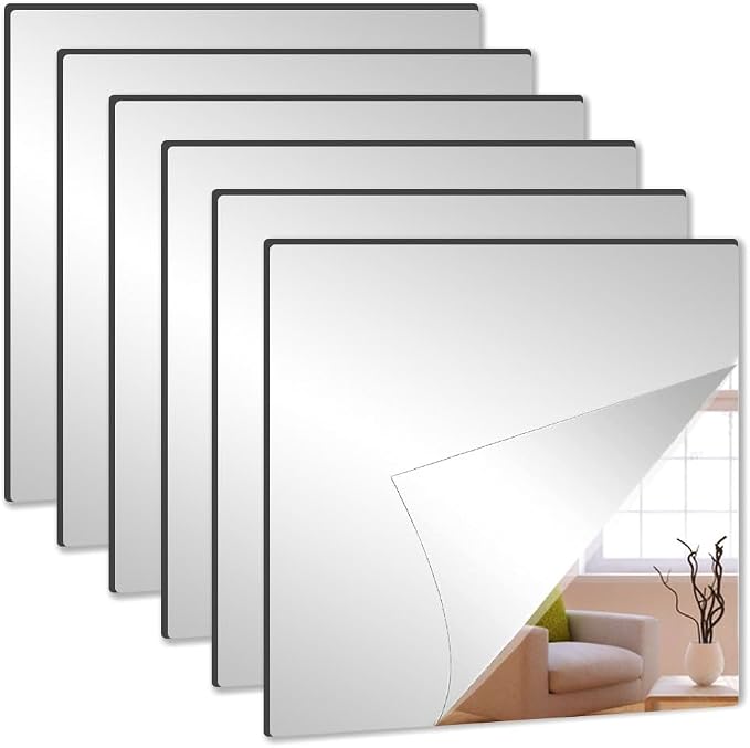 Acrylic Mirror Tiles, 12x12 in Shatterproof Wall Mirrors, 6 Pack by Jitejoe