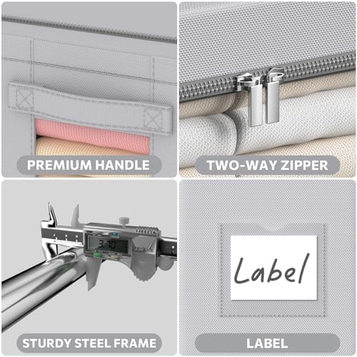 CYhom 3Pack Frame Storage Box - Clothes Storage Bin Bags Oxford Fabric Foldable Stackable Container Organizer Set with Clear Window & Carry Handles (Grey, X-Small-36L) - Image 6