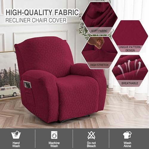 Genina Waterproof Recliner Chair Cover,1 Seat Couch Cover,Wine - Image 2