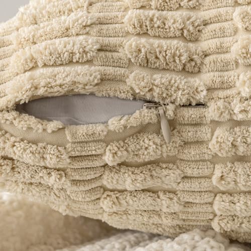 MIULEE Corduroy Decorative Throw Pillow Covers 16x16 Tan Pack of 2 - Image 3