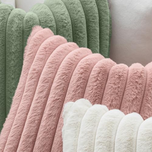 MIULEE Faux Fur Decorative Throw Pillow Covers 16x16 Set of 2 Blush Pink - Image 5