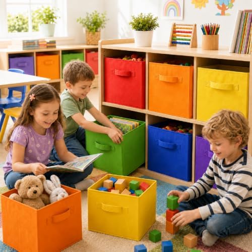Yinder 12 Pcs Cube Storage Bin Rainbow 10.5''x10.5''x11'' Storage Cubes - Image 4