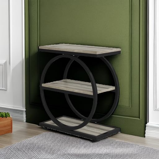 Tribesigns End Table Set of 2, Narrow End Table with 3 Storage Shelves, Wooden Side Table with Metal Frame, Small Sofa Side Table for Living Room, Grey Nightstand and Bedside Table for Bedroom - Image 6