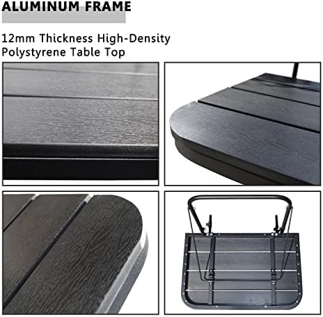 Balcony Table Hanging Deck Railing Table Outdoor Balcony Bar Tables for Railings Aluminium Folding Adjustable for Patio Deck Garden Baluster Windows 23.6" x 15.7", All Weather Space Saving Black - Image 5