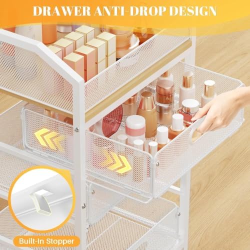 SUNALLY Rolling Makeup Cart with Drawers, Rolling Vanity Nail Cart, White - Image 3