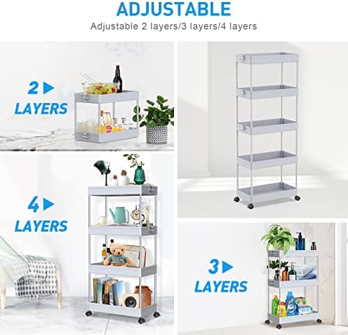 SPACEKEEPER 5 Tier Storage Rolling Cart, Bathroom Cart with Wheels, Gray - Image 4