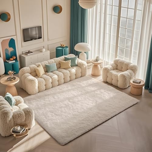 Ophanie 5x7 Area Rugs for Living Room Ivory, Fluffy Shag Large Fuzzy Plush Soft Rug, Shaggy Floor Big Carpets for Bedroom Nursery, Kids Home Decor Aesthetic with Over 99 pcs Pile fibers - Image 5