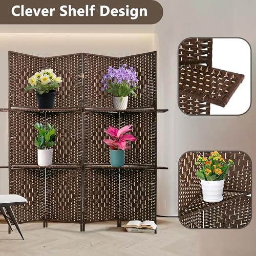 FDW | 4 Panel Folding Room Divider with Shelves | 5.9ft, Dark Brown - Image 3