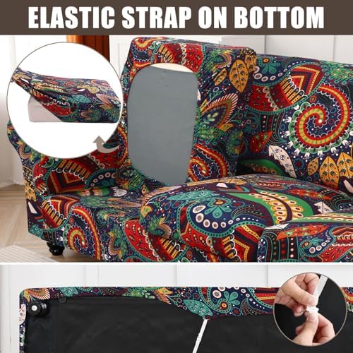 SearchI Stretch Sofa Cover Printed Couch Cover, Floral Pattern 4 Pieces Sofa Slipcover with 3 Separate Cushion Cover, Washable Furniture Protector for Living Room(Sofa, Paisley Pattern) - Image 5