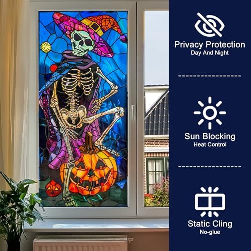 HOMETITUTE Halloween Skull Pumpkin Privacy Window Cling 17.7x39.3 PVC - Image 2
