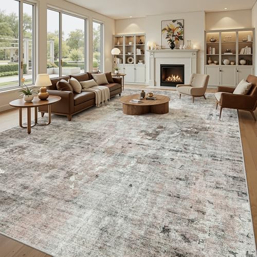 Soalmost 10x14 Area Rugs for Living Room Washable Rug Abstract Pink/Grey - Image 2