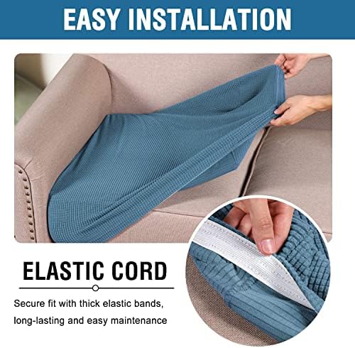 H.VERSAILTEX Super Stretch Individual Seat Cushion Covers - Sofa & Couch Cushion Slipcover Sets - Thick Jacquard Textured Twill Fabric (3 Piece XL Sofa Cushion Covers, Dusty Blue) - Image 5