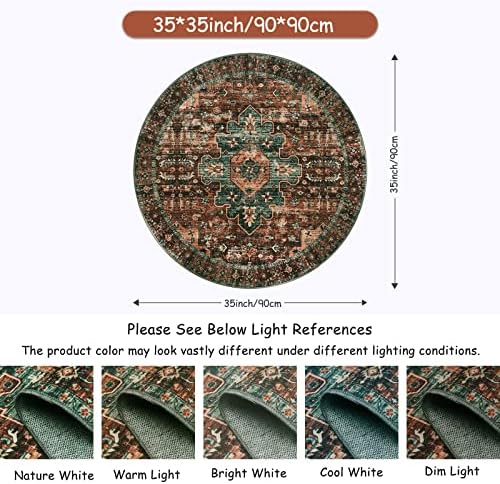 Moynesa Ultra-Thin Washable Round Rug - 3Ft Brown Entryway Rug Low Pile Bathroom Circle Mat, Non Slip Non Shedding Indoor Kitchen Floor Accent Carpet for Bedroom Living Room Foyer Doorway - Image 2
