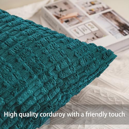 Pack of 2 Corduroy Decorative Throw Pillow Covers 18x18 Inch, Turquoise - Image 2