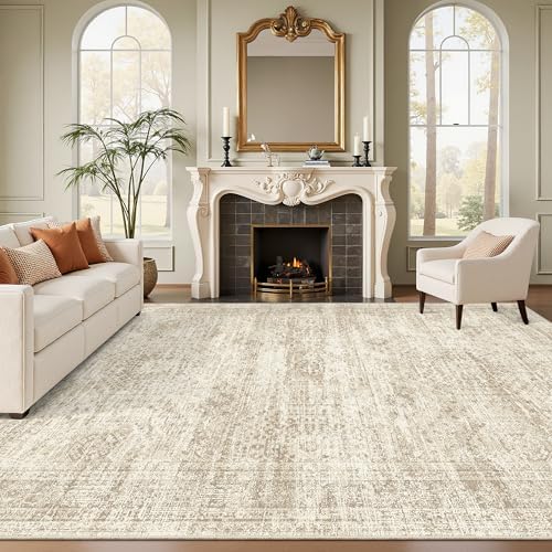 Soalmost Washable Area Rug 8x10 Large Soft Beige Rugs for Living Room by Soalmost
