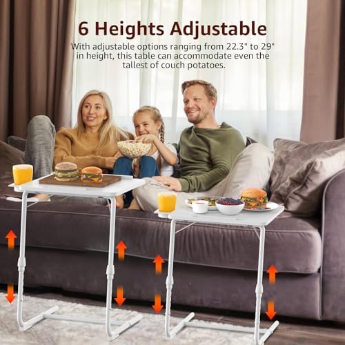 TV Trays Set of 2 - Folding TV Tray Adjustable Dinner Trays for Eating On Couch Wooden Tables Mate Stand Foldable White Desk with Cup Holder Portable - Image 3