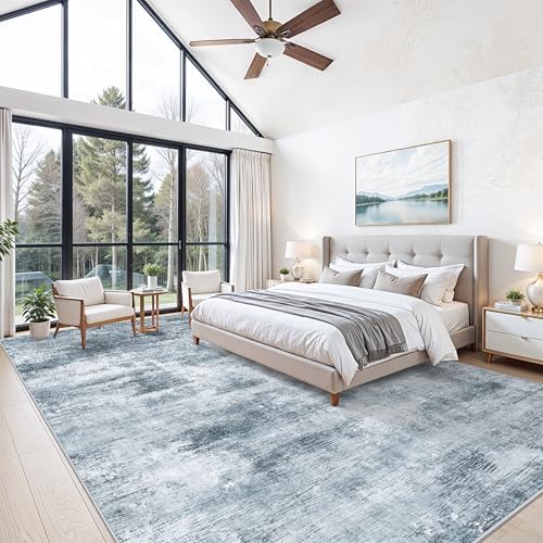 12x15 Area Rug for Living Room – Large Modern Neutral Abstract Thin Washable Carpet, Soft Low Pile Non-Slip Stain-Resistant for Bedroom Dining Room Home Office (Misty Blue Gray) - Image 3