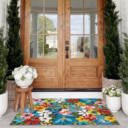 Floral Outdoor Rug - 28"x43" Front Door Mat Indoor Outside Entrance - Image 3