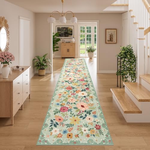 DUKINO 3x14 Washable Runner Rug, Non Slip Long Kitchen Runner Rug, Green - Image 4