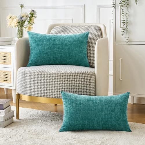 MIULEE Soft Chenille Lumbar Throw Pillow Covers Teal 12x20 Inch Pack of 2 - Image 5
