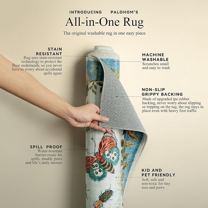 Machine Washable Rug for Living Room: 5x7 Area Rugs Vintage Rug Stain Resistant Non Slip Low Pile Soft Lightweight Carpets Rugs for Bedroom Kitchen Dining Room Nursery Kids Room Farmhouse Indoor - Image 4