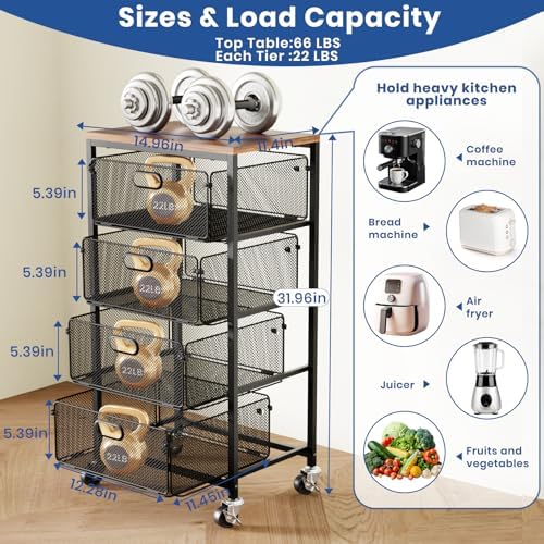 Goovilla Kitchen Cart with Drawers, Lockable Wheels with Wooden Top, Black - Image 3