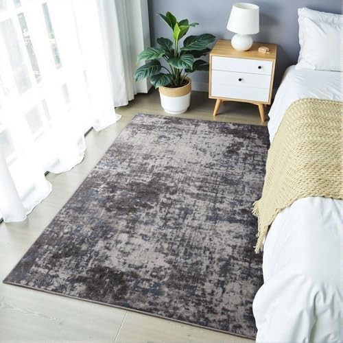 Modern Abstract 3x5 Rug, Non Slip Entryway Rug, Soft Machine Washable Rugs for Indoor Entry, Low Pile Stain Resistant Distressed Rug for Living Room, Bedroom, Dark Grey Blue - Image 3