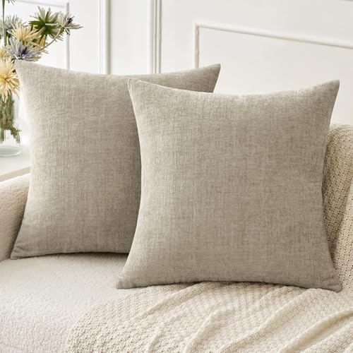 MIULEE Soft Chenille Throw Pillow Covers Light Taupe 20x20 Inch Pack of 2 by MIULEE
