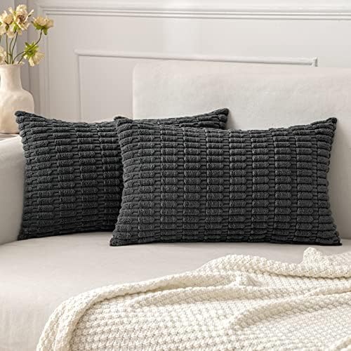 MIULEE Lumbar Corduroy Decorative Throw Pillow Covers 12x20 Dark Grey by MIULEE