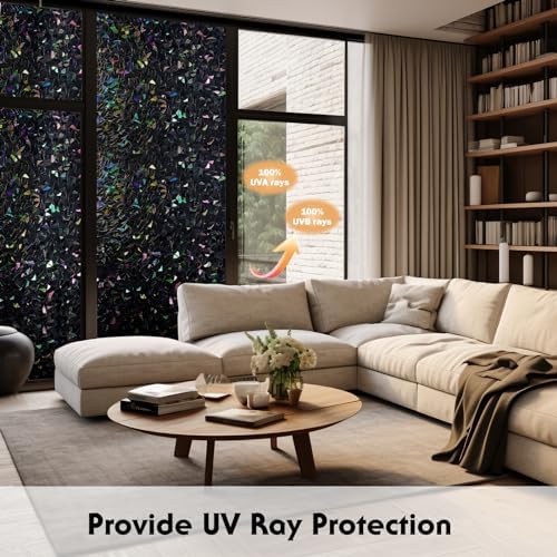 Volcanics Total Blackout Window Privacy Film with Installation Tools, Rainbow Room Darkening Black Window Cover, Static Cling 100% Light Blocking 17.5 x 78.7 Inches - Image 3