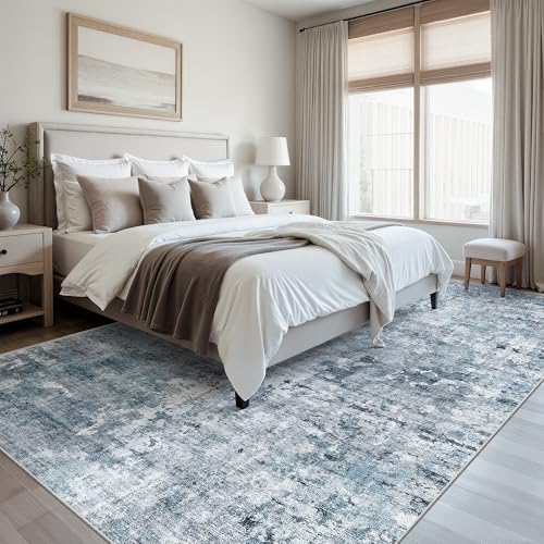 Soalmost Abstract 7x10 Area Rug for Living Room Washable Rugs Blue/Grey - Image 3