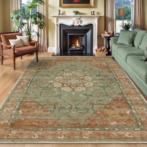 RUGIXE 8'x10' Sage Green/Rust Vintage Boho Washable Living Room Area Rug by Unknown
