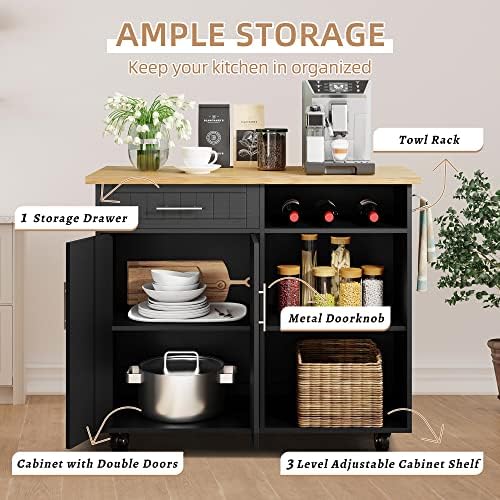 Shintenchi Kitchen Island Cart with Storage,Rolling Kitchen Island Side Table on Wheels with Large Worktop,Storage Cabinet,Towel Rack and Drawers for Kitchen,Dinning Room, White - Image 4