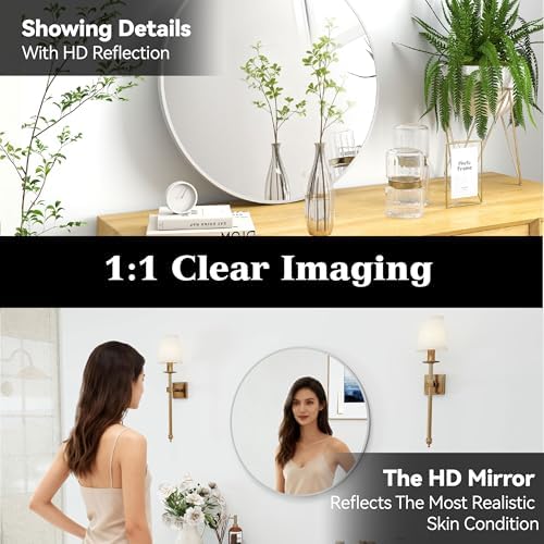 SCWF-GZ 24" Round Mirror Circle Wall Mounted Hanging/Against Wall Silver - Image 4
