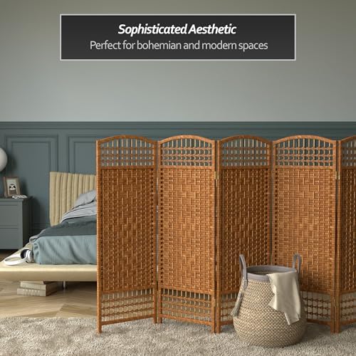 4 ft. Short Fiber Weave Folding Screen - Dark Beige - 6 Panels - Image 6
