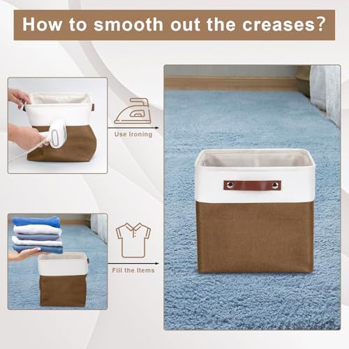 Bagnizer Collapsible Fabric Storage Cubes 11x11 Cube Storage Bins, 4 Pack Closet Baskets Box with Handles for Organizing, Shelf, Toys, Clothes, Home, Office, Nursery (Brown&White) - Image 4