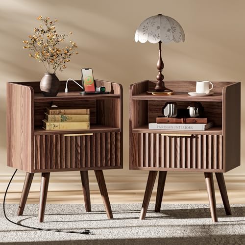 Huuger Nightstand Set of 2 with Charging Station, USB-C Port, End Tables by Huuger